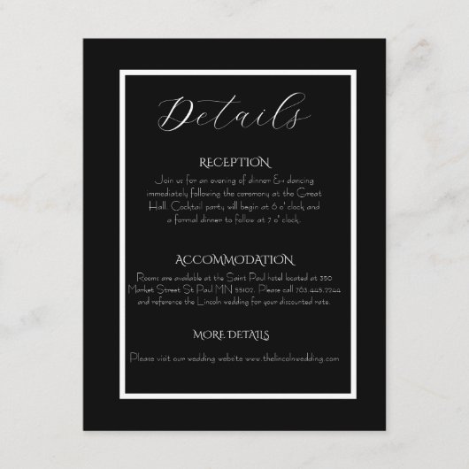 Minimalist Elegant Black & White Wedding  Informatiekaartje (Voorkant)