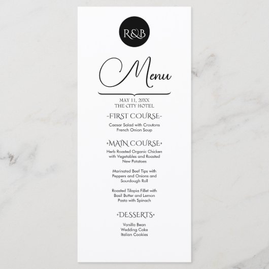 Minimalist Elegant Black & White Wedding Menu (Voorkant)