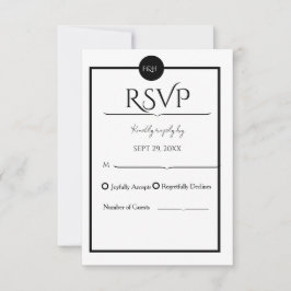 Minimalist Elegant Black & White Wedding RSVP Kaartje