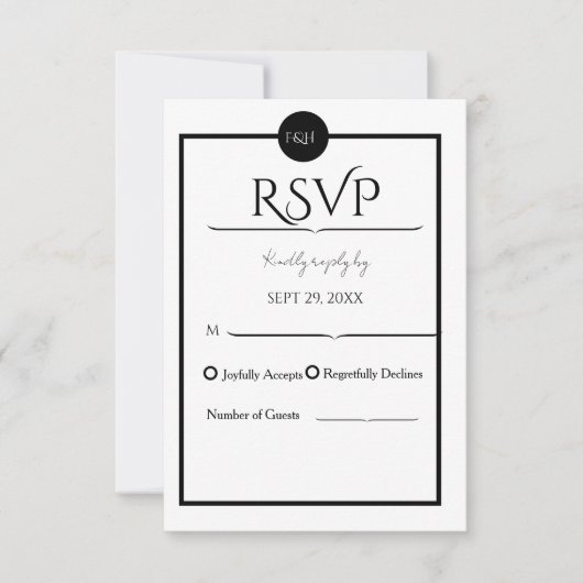 Minimalist Elegant Black & White Wedding RSVP Kaartje (Voorkant)