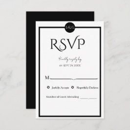 Minimalist Elegant Black & White Wedding RSVP Kaartje