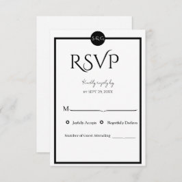 Minimalist Elegant Black & White Wedding RSVP Kaartje