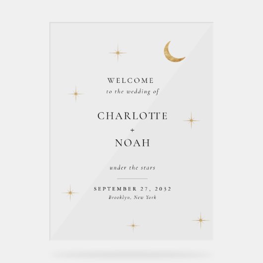 Minimalist Elegant Celestial Wedding Welcome Acryl Bord (Voorkant)