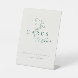 Minimalist Elegant Emerald "Card & Gifts" Wedding Reclamebord Met Voetstuk