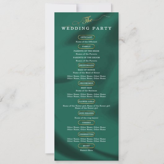 Minimalist Elegant Emerald & Gold Wedding Program  (Achterkant)