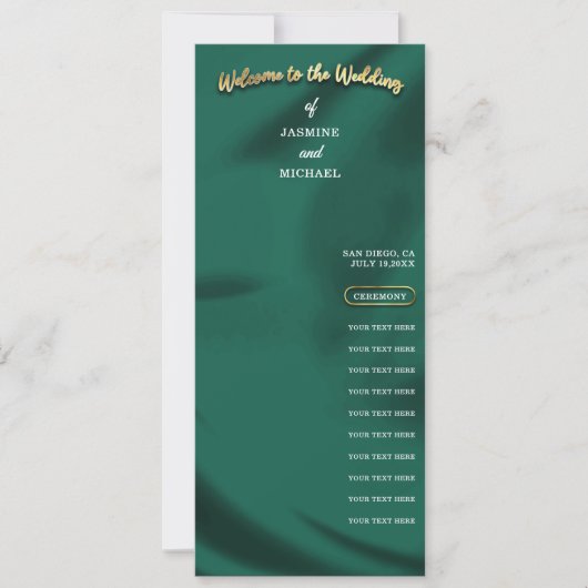 Minimalist Elegant Emerald & Gold Wedding Program  (Voorkant)