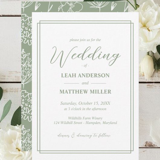 Minimalist Elegant Floral Wedding Invitation Kaart