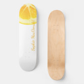 MINIMALIST ELEGANT FUN YELLOW LEMON FRUIT WHITE PERSOONLIJK SKATEBOARD (Voorkant)