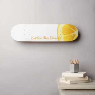 MINIMALIST ELEGANT FUN YELLOW LEMON FRUIT WHITE PERSOONLIJK SKATEBOARD