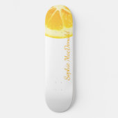 MINIMALIST ELEGANT FUN YELLOW LEMON FRUIT WHITE PERSOONLIJK SKATEBOARD (Voorkant)
