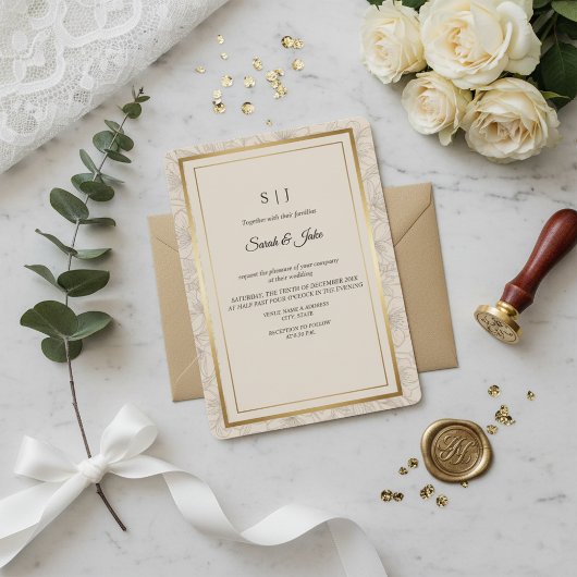Minimalist Elegant Gold Frame Wedding Kaart