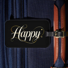 Minimalist Elegant Gold Happy Typography - Classy Bagagelabel