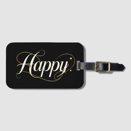 Minimalist Elegant Gold Happy Typography - Classy  Bagagelabel (Voorkant (horizontaal))