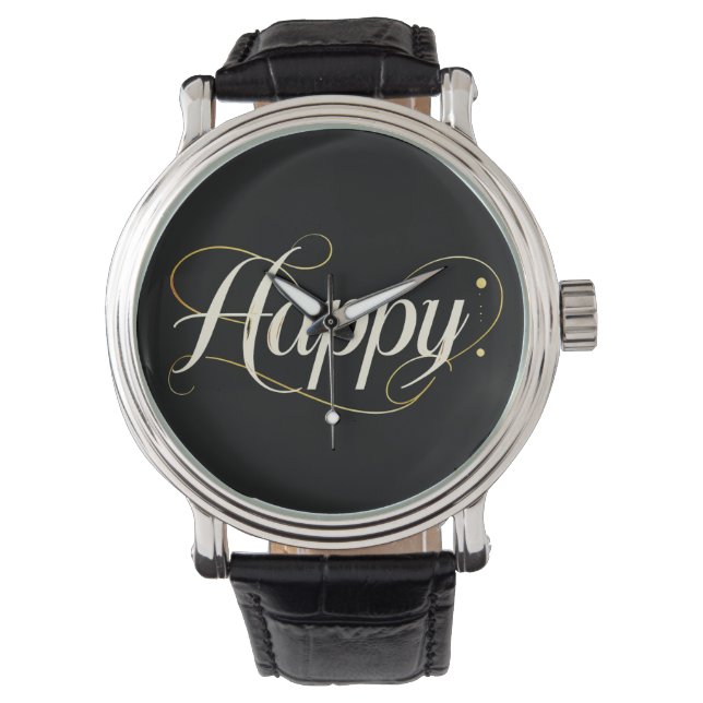 Minimalist Elegant Gold Happy Typography - Classy  Horloge (Voorkant)