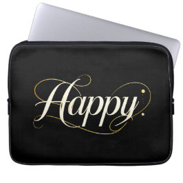 Minimalist Elegant Gold Happy Typography - Classy Laptop Sleeve