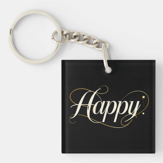Minimalist Elegant Gold Happy Typography - Classy  Sleutelhanger (voorkant)