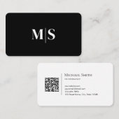 Minimalist Elegant Initials QRCode Black and White Visitekaartje (Voorkant / Achterkant)