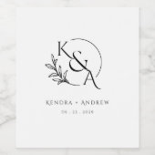 Minimalist Elegant Laurel Wreath Wedding Monogram  Wijn Etiket (Enkel label)