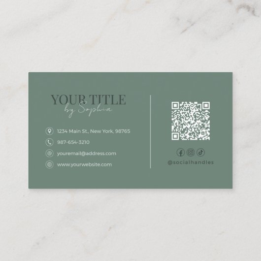 Minimalist Elegant Modern Sage Green QR Code Visitekaartje (Achterkant)