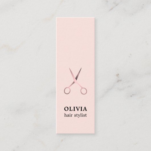 Minimalist Elegant Pastel Faux Metal Scissors Mini Visitekaartje (Voorkant)