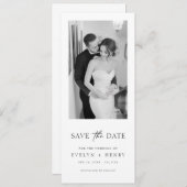 Minimalist Elegant Script Black and White Photo Save The Date (Voorkant / Achterkant)
