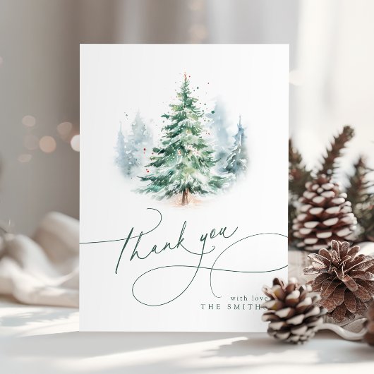 Minimalist Elegant Script Christmas Tree Thank You Bedankkaart