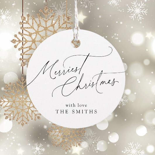 Minimalist Elegant Script Merriest Christmas Bedankjes Labels