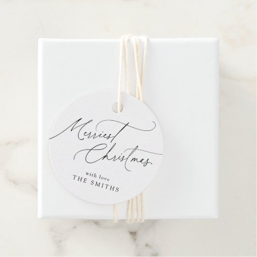 Minimalist Elegant Script Merriest Christmas Bedankjes Labels (In situ)