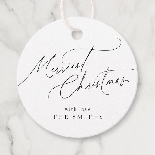 Minimalist Elegant Script Merriest Christmas Bedankjes Labels (Voorkant)