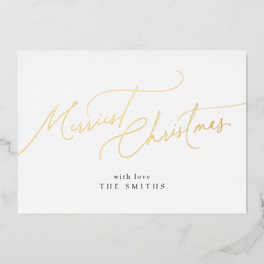 Minimalist Elegant Script Merriest Christmas Folie Feestdagenkaart (Voorkant)