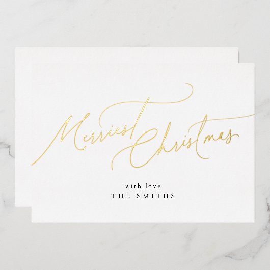 Minimalist Elegant Script Merriest Christmas Folie Feestdagenkaart (Voorkant / Achterkant)