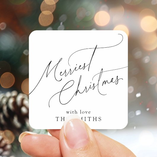 Minimalist Elegant Script Merriest Christmas Vierkante Sticker