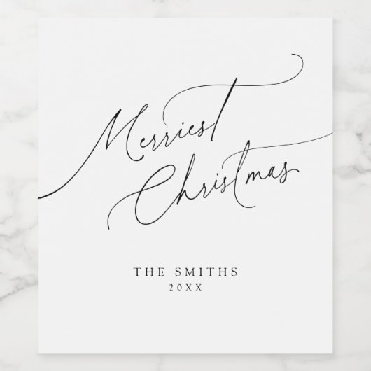 Minimalist Elegant Script Merriest Christmas Wijn Etiket (Enkel label)