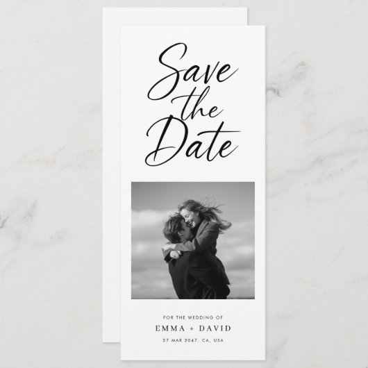 Minimalist Elegant Script Photo Wedding Bookmark Save The Date (Voorkant / Achterkant)