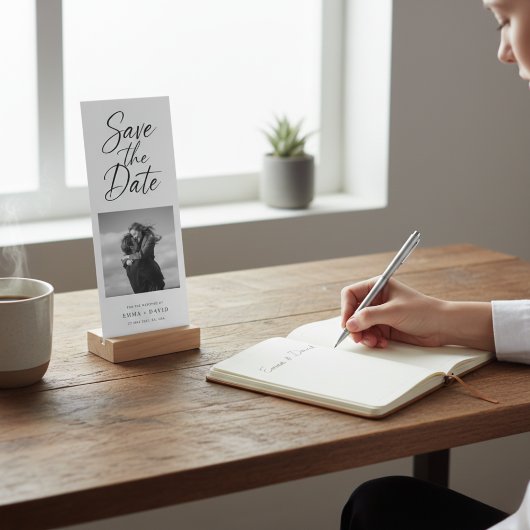 Minimalist Elegant Script Photo Wedding Bookmark Save The Date