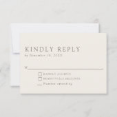 Minimalist Elegant Taupe Neutral Kindly Reply RSVP Kaartje (Voorkant)