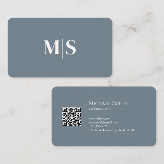 Minimalist Elegant Teal Green Initials QR Code Visitekaartje (Voorkant / Achterkant)