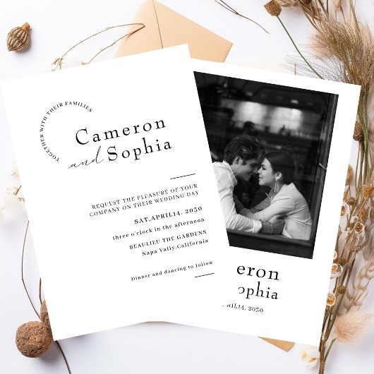 Minimalist Elegant Text Wedding Photo black white Save The Date