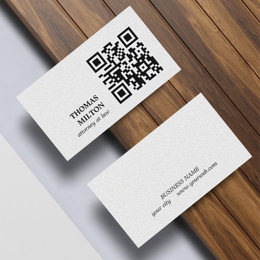 Minimalist Elegant Texture White Black QR Code Visitekaartje
