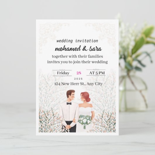 Minimalist Elegant Wedding Invitation & RSVP Kaart (Staand voorkant)