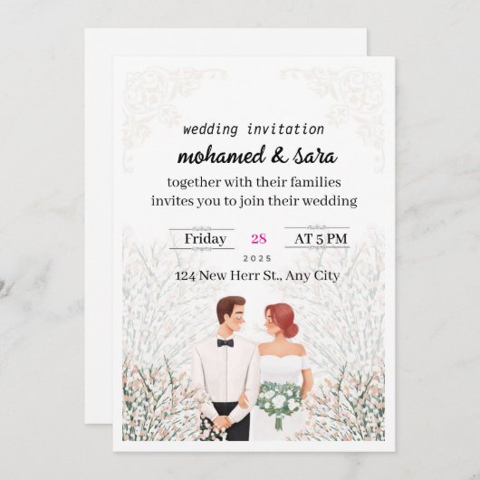 Minimalist Elegant Wedding Invitation & RSVP Kaart (Voorkant / Achterkant)