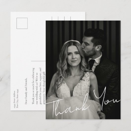 Minimalist Elegant Wedding Photo Custom Thank You Briefkaart (Voorkant / Achterkant)