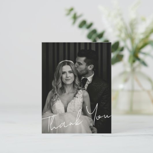 Minimalist Elegant Wedding Photo Custom Thank You Briefkaart (Staand voorkant)