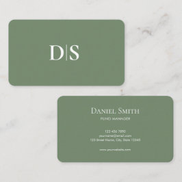 Minimalist Elegant White on Muted Green Initials Visitekaartje