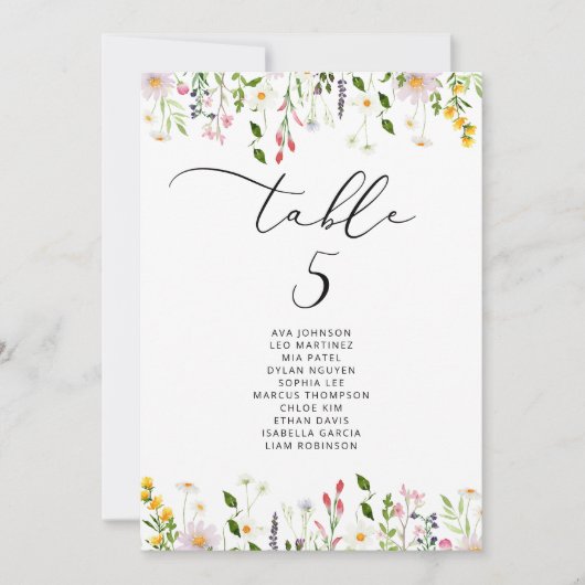 Minimalist elegant Wildflower Seating Chart card Kaart (Voorkant)