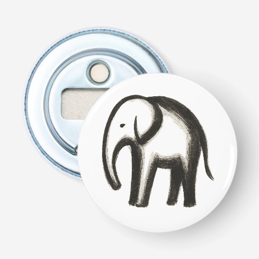 Minimalist Elephant – Bold Ink Animal Design op Button Flesopener (Voorkant)