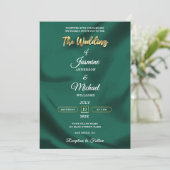 Minimalist Emerald and Gold Foil Script Wedding Kaart (Staand voorkant)