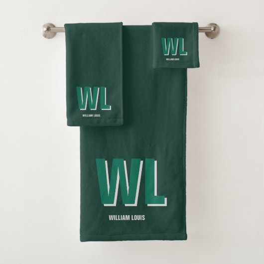 Minimalist Emerald Green Personalized Monogram  Bad Handdoek (Insitu)