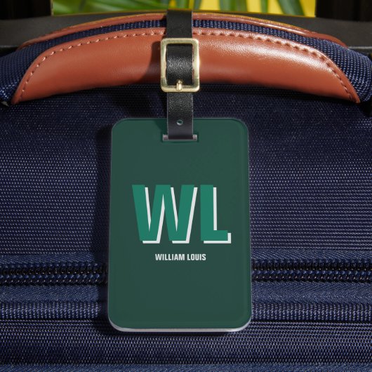 Minimalist Emerald Green Personalized Monogram Bagagelabel (Voorkant Insitu 2)