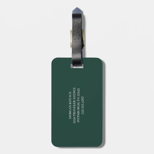 Minimalist Emerald Green Personalized Monogram  Bagagelabel (Achterkant verticaal)